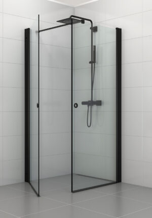 Alternative view of SS850K-M - kääntyvä suihkuseinä – MUSTA profiili/KIRKAS lasi, leveys 85 cm