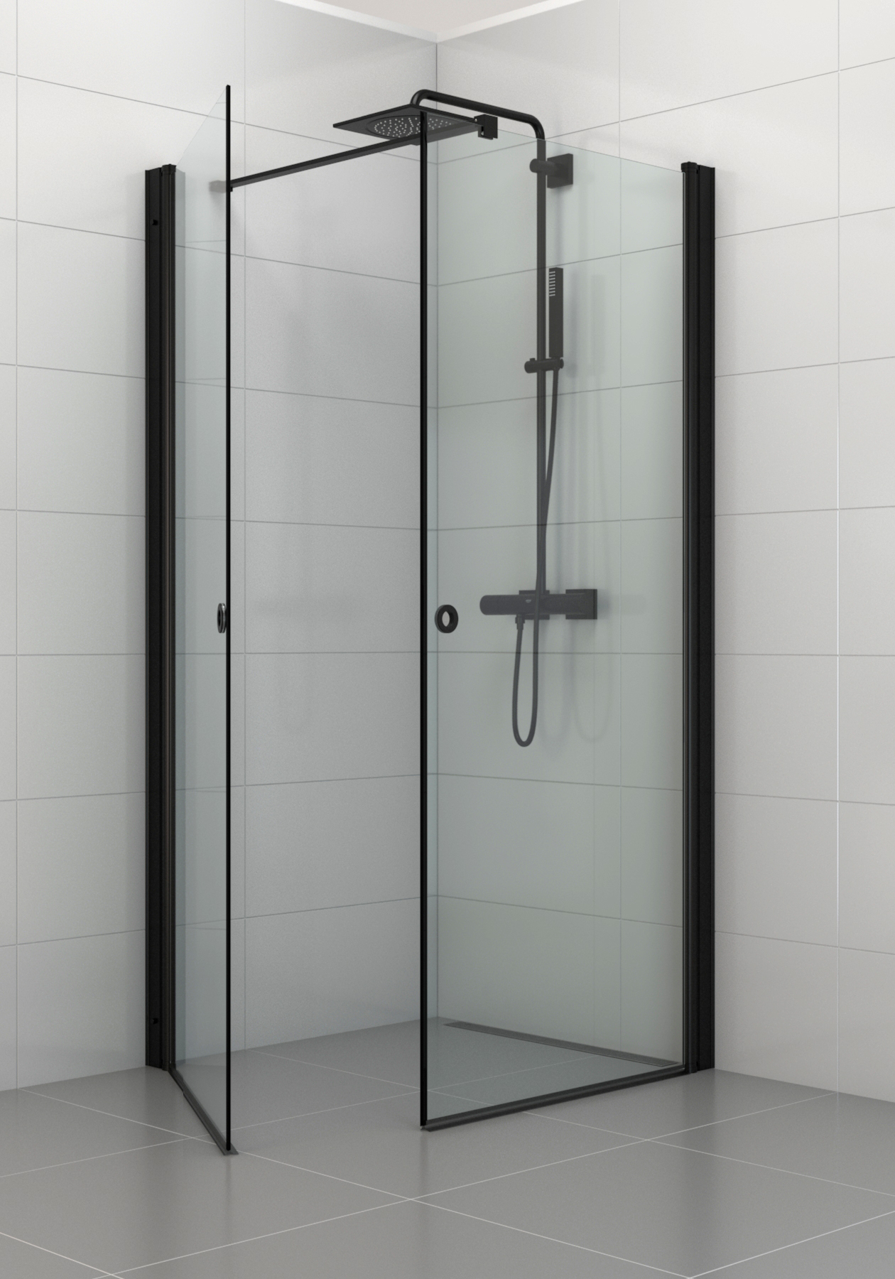 SS850K-M - kääntyvä suihkuseinä – MUSTA profiili/KIRKAS lasi, leveys 85 cm SS850K-M - kääntyvä suihkuseinä – MUSTA profiili/KIRKAS lasi, leveys 85 cm - Image 2