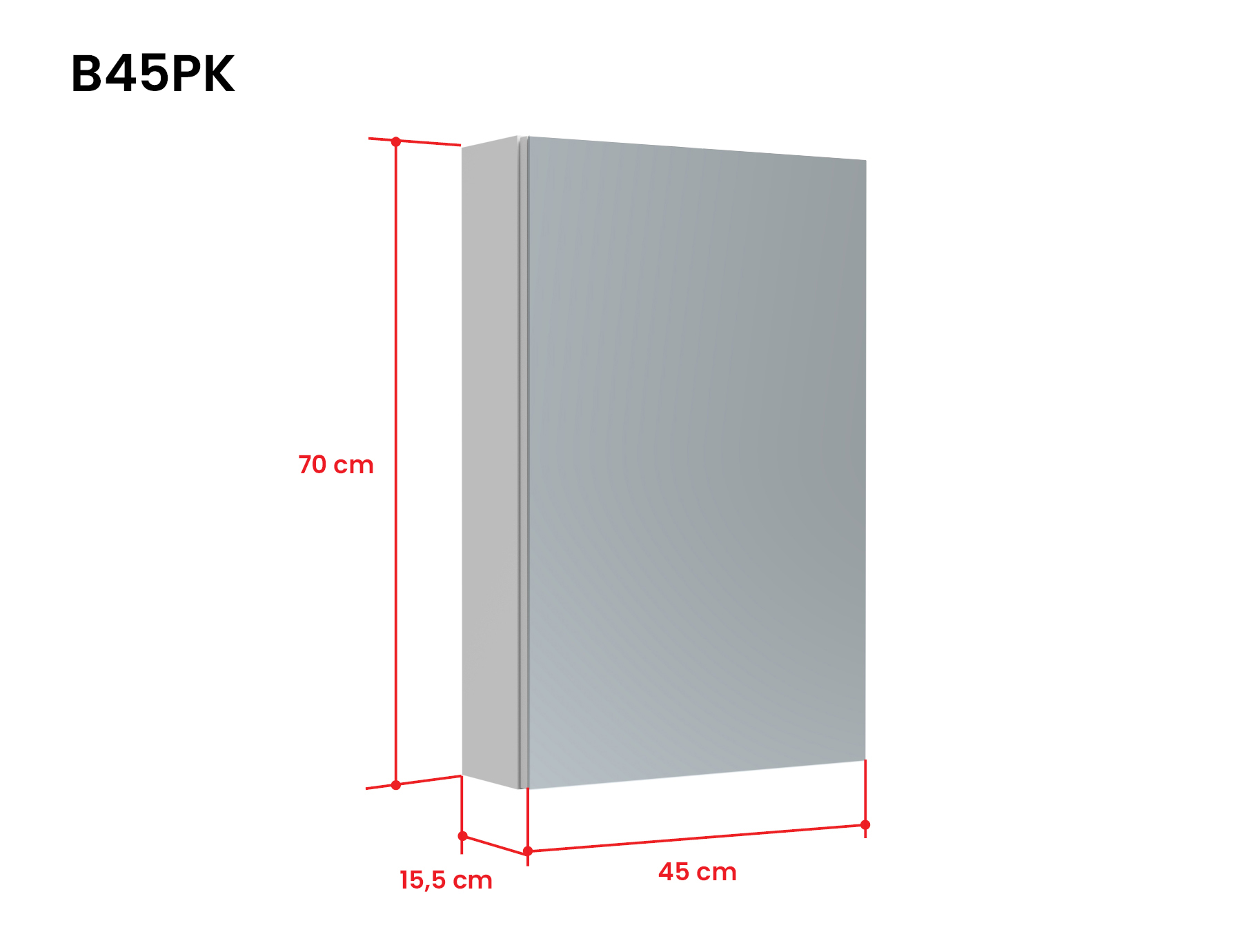Bianco peilikaappi ilman valoa ja pistorasiaa B45PK mittakuva