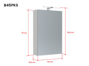 Bianco peilikaappi LED-valaisimella ja tuplapistorasialla B45PKS mittakuva