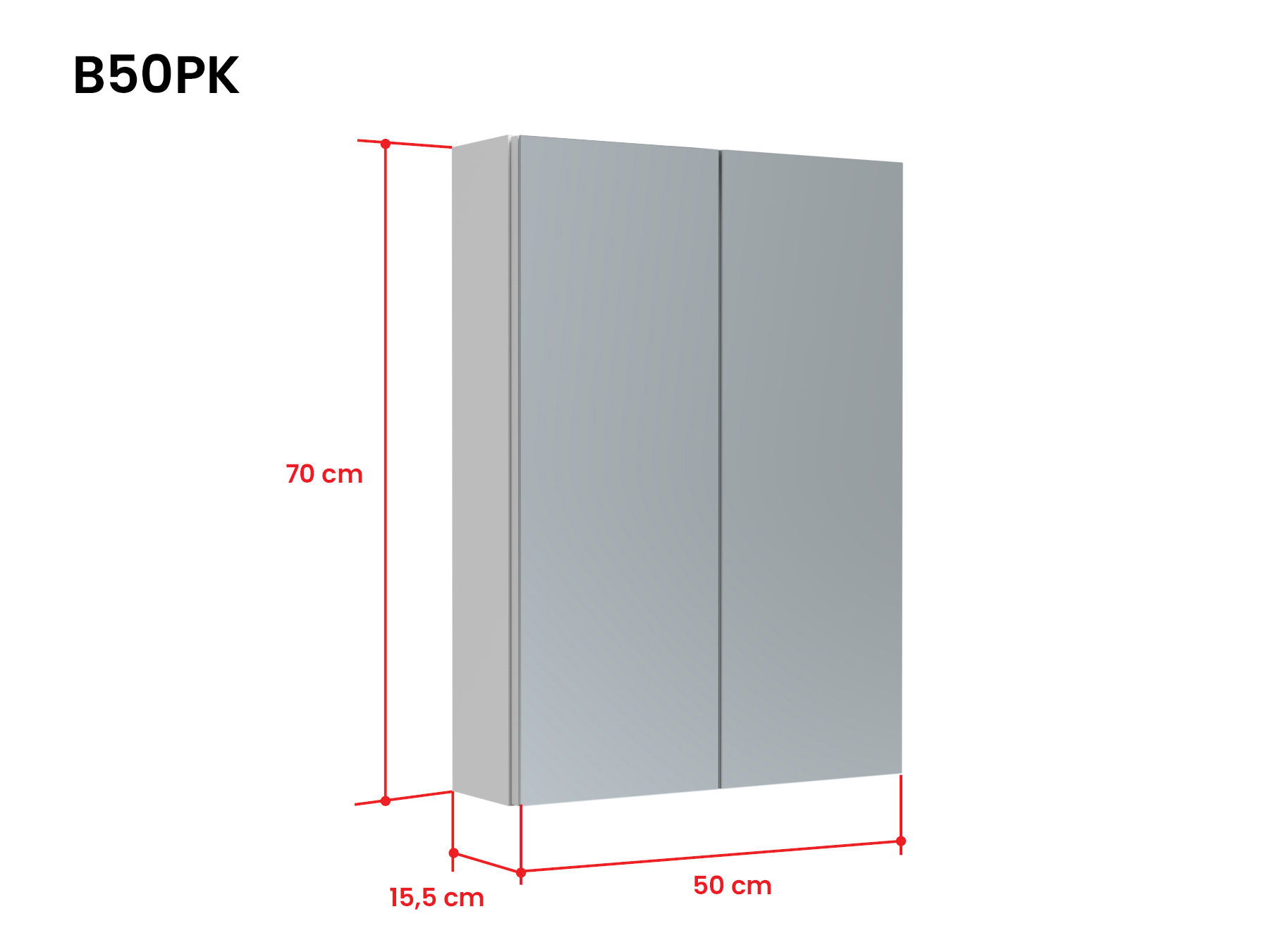 Bianco peilikaappi ilman valoa ja pistorasiaa B50PK mittakuva