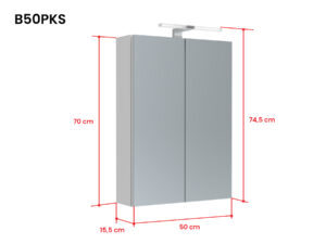 Bianco peilikaappi LED-valaisimella ja tuplapistorasialla B50PKS mittakuva