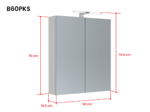 Bianco peilikaappi LED-valaisimella ja tuplapistorasialla B60PKS mittakuva