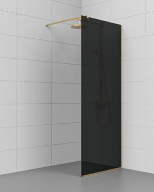 KL25, musta lasi, metalliosat harjattua messinkiä, leveys 80 cm