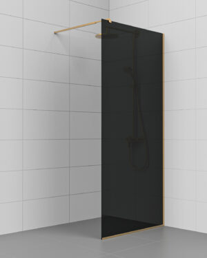 KL25, musta lasi, metalliosat harjattua messinkiä, leveys 90 cm